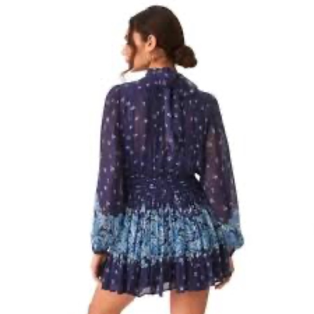 🕠 Anthropologie | Let Me Be Mock Neck Tie Back Floral Chiffon Mini | Blue | S